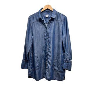 Chicos Blouse Snap Button Shirt w/ Pocket Comfortable Pockets Size 2 L